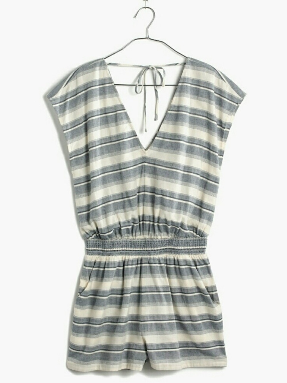Madewell Yucatán Romper Cover-up Blue and Cream Stripe 100% Cotton Pockets Small